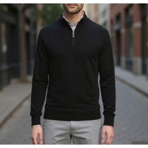 Roundtree & Yorke Mock Neck Long Sleeve Black 1/4 Zip Sweater Pullover Men's XL